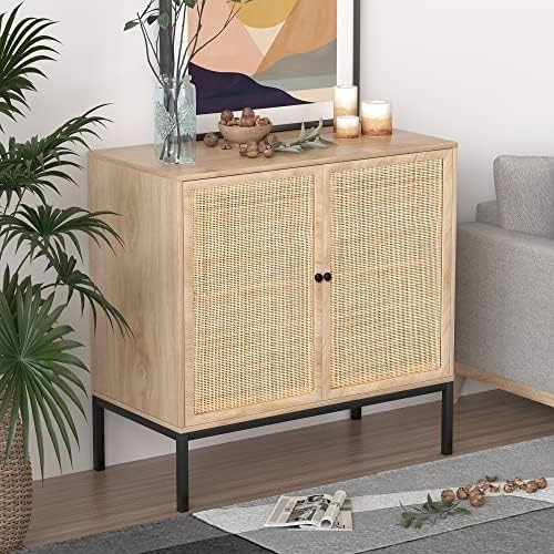 XIAO WEI Sideboard with Handmade Natural Rattan Doors, Rattan Cabinet Console Table Storage Cabin... | Amazon (US)
