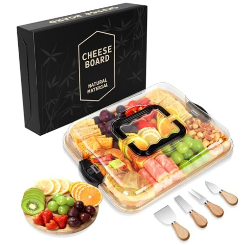 OIIVPWUL Charcuterie Boards,Bamboo Charcuterie Board with Lid&Cheese Tray Set, Portable Travel Charcuterie Board, Gifts for Housewarming, Weddings & Women | Amazon (US)
