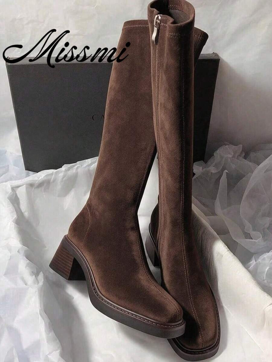 Fall/Winter New Mid-Heel Knee-High Riding Boots, Minimalist & Versatile Design For Women,Party | SHEIN