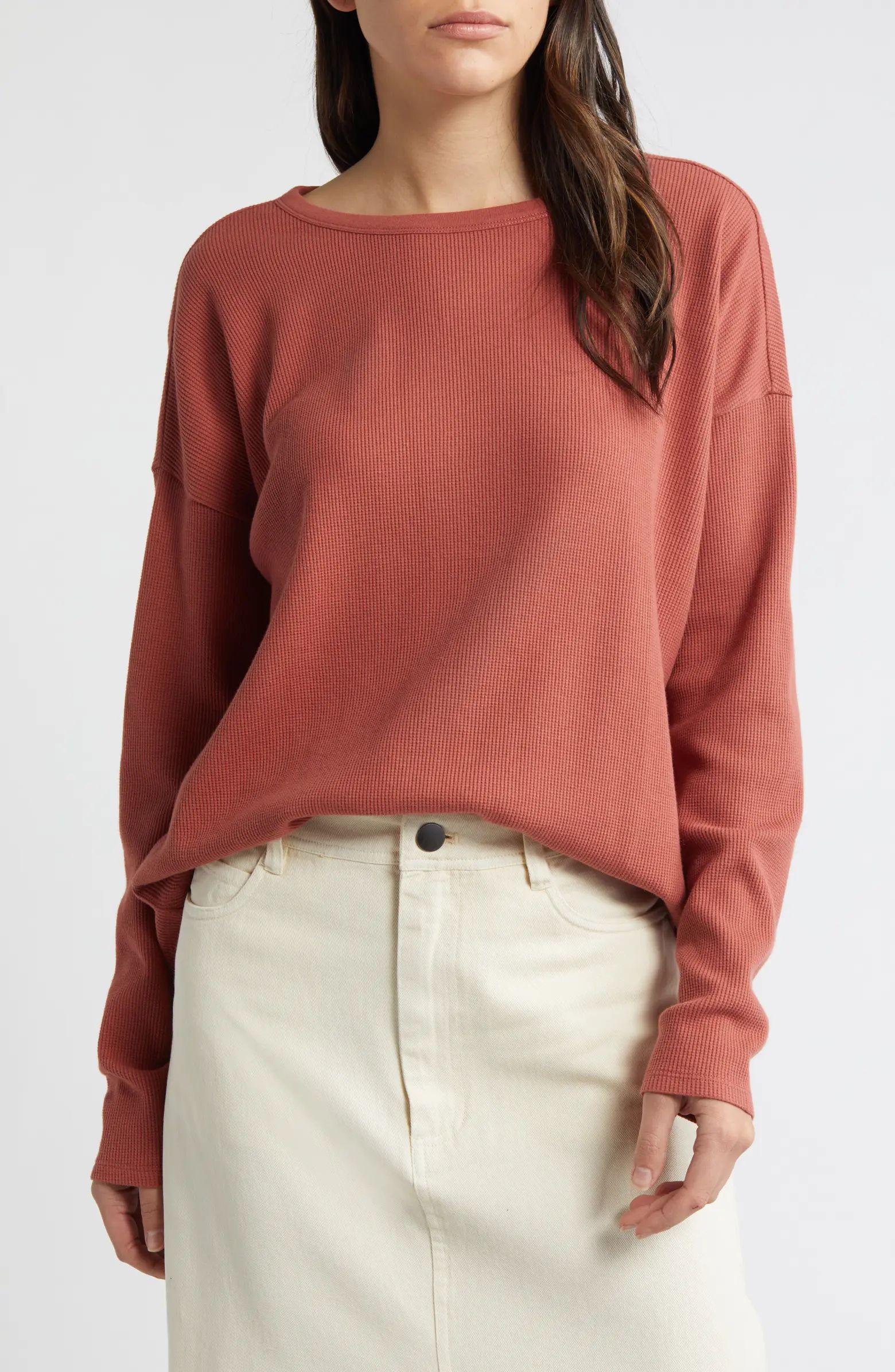 Treasure & Bond Oversize Organic Cotton Blend Thermal Knit Top | Nordstrom | Nordstrom