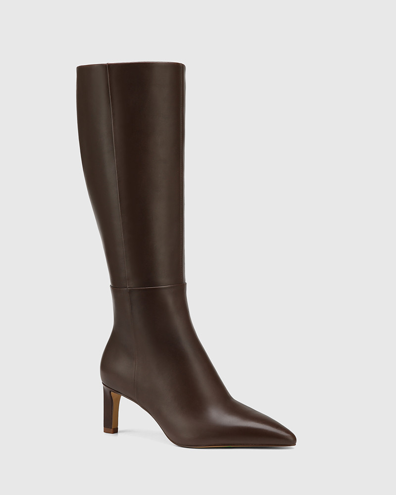 Kian Espresso Leather Stiletto Heel Long Boot | Wittner