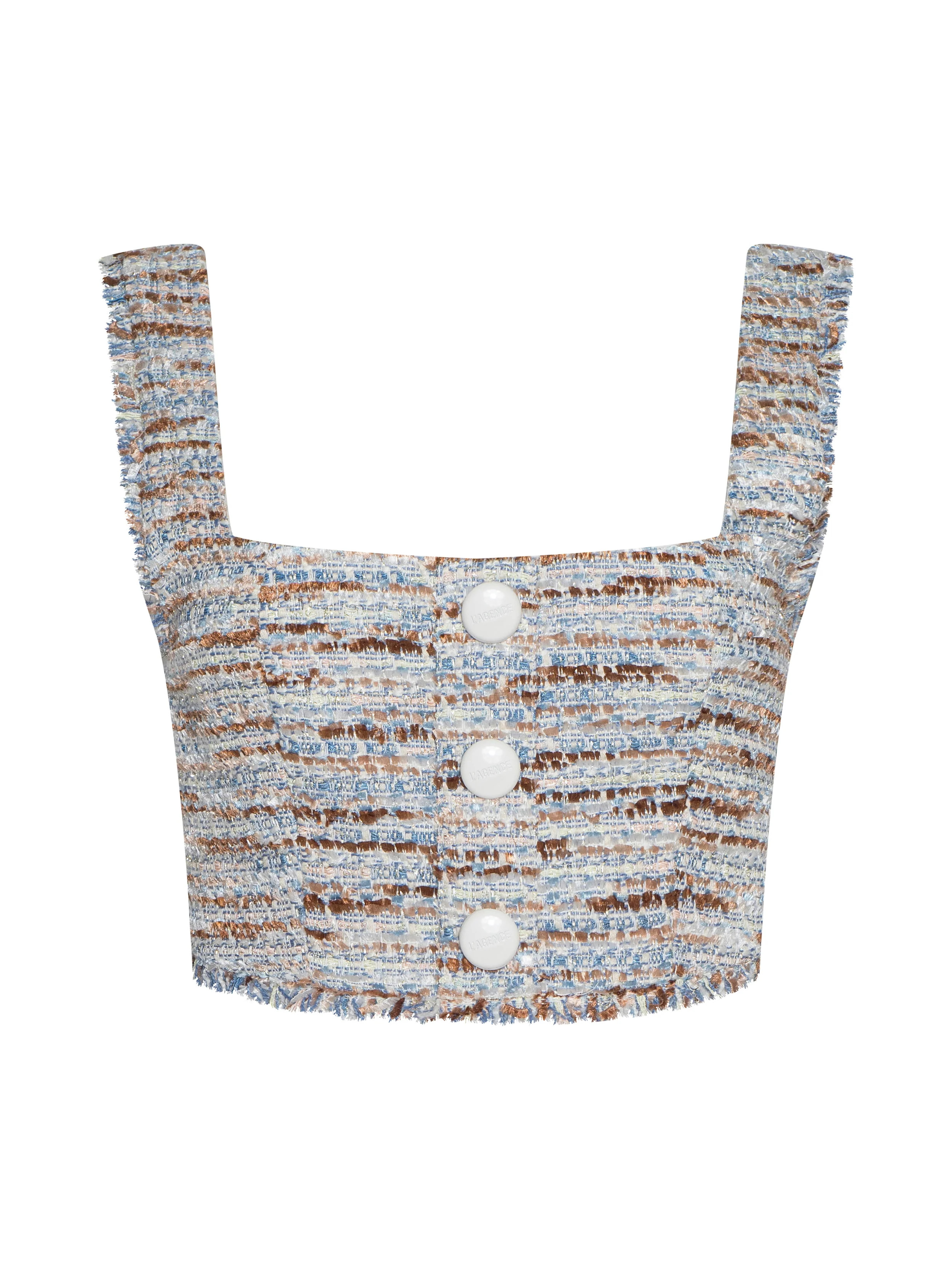 L'AGENCE Muno Tweed Top In Blue/Beige Tweed | L'Agence