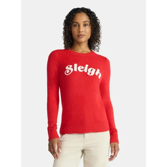 Time and Tru Women's and Women's Plus Holiday Talking Sweater with Long Sleeves, Midweight, Sizes... | Walmart (US)