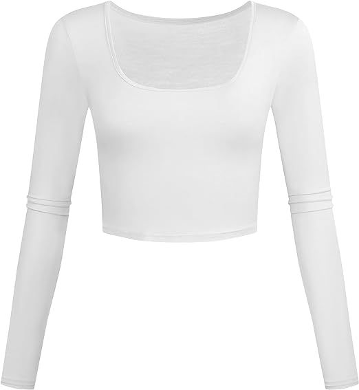 Lightweight Square Neck Crop Tops Long Sleeve Slim Fit Basic Workout Shirts for Women | Amazon (US)