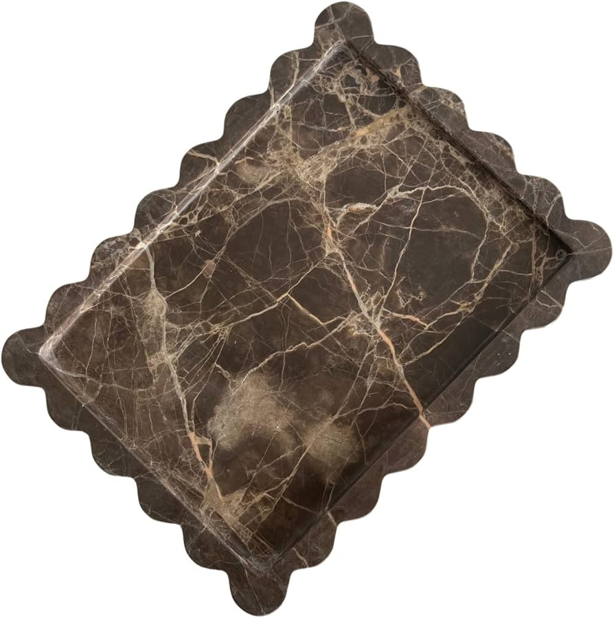 Natural Scalloped Marble Tray 10.7"x7.87",Rectangle Tray for Bathroom Kitchen Counter, Decorative... | Amazon (US)