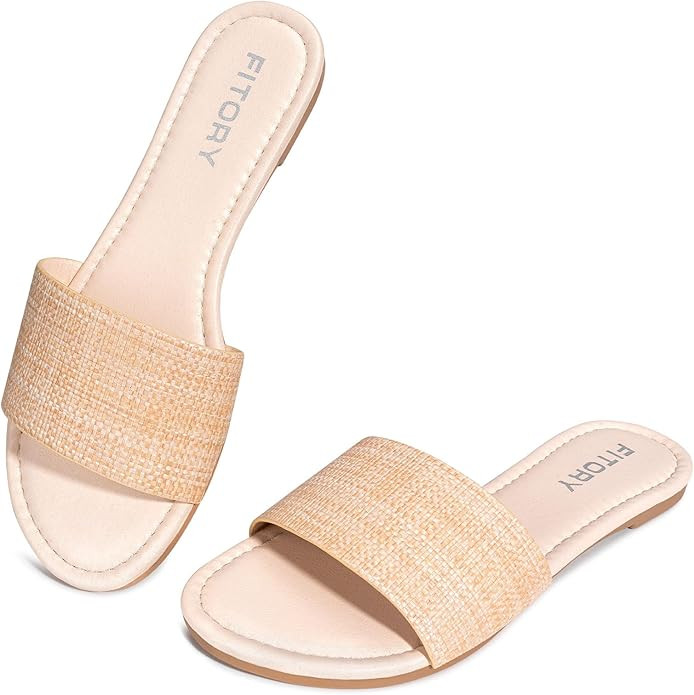 FITORY Women's Slide Sandals Fashion Round Toe With Classic Single Strap Slippers for Beach Size ... | Amazon (US)