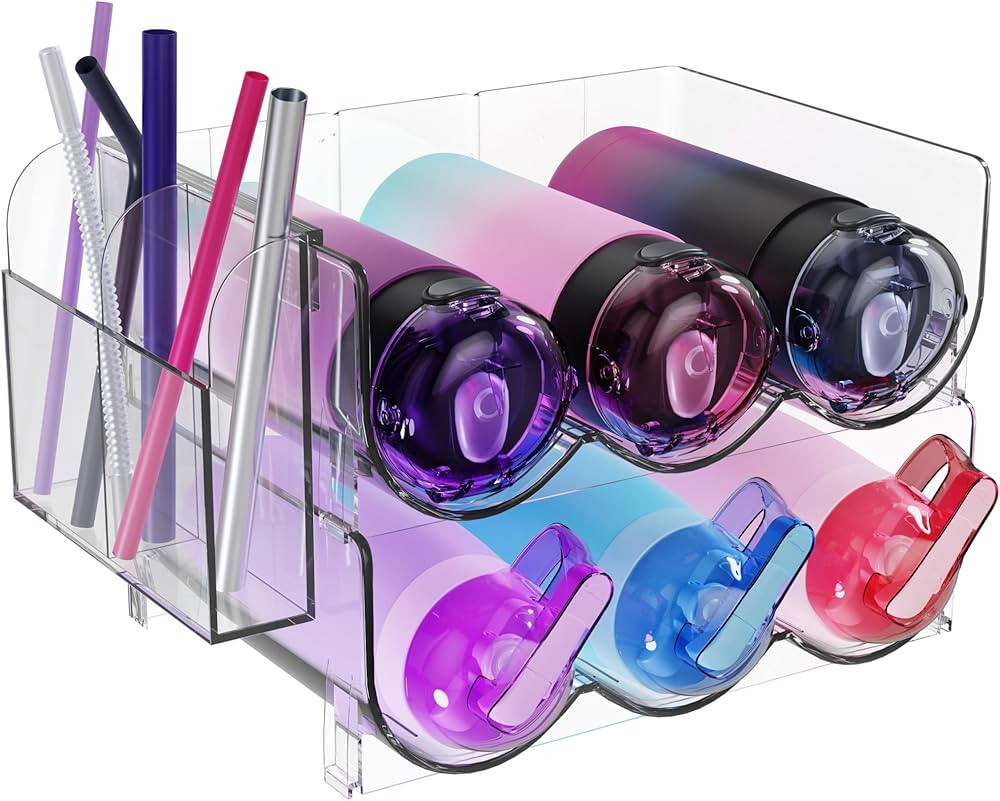 Jeani 2 Tiered Acrylic Water Bottle Organizer - Stackable Water Bottle Storage Rack with Attachab... | Amazon (US)