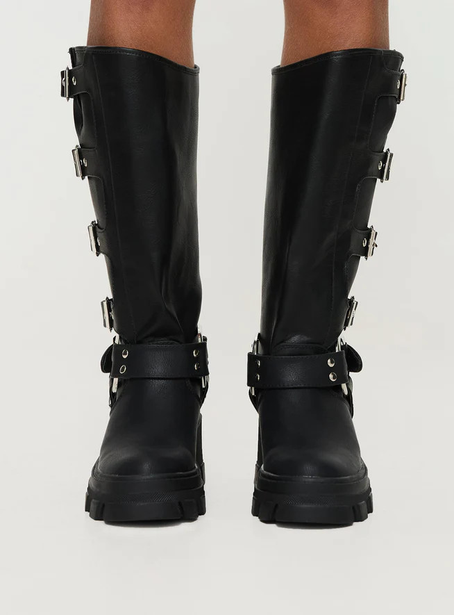Buckle Up Now Boots Black | Princess Polly US