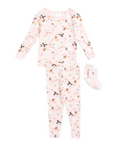 Infant And Toddler Girls 2pc Ghost Print Pajama Set With Socks | TJ Maxx