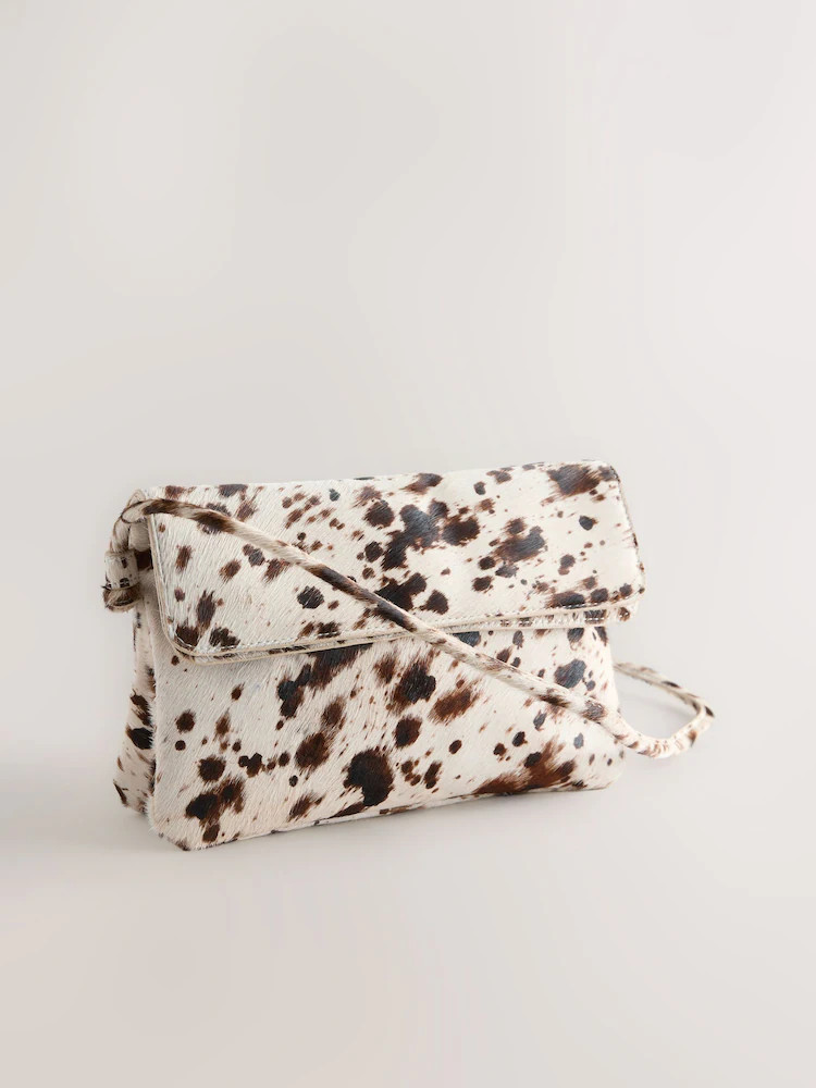 Cow Print Leather Flap Cross Body Bag | Next EU