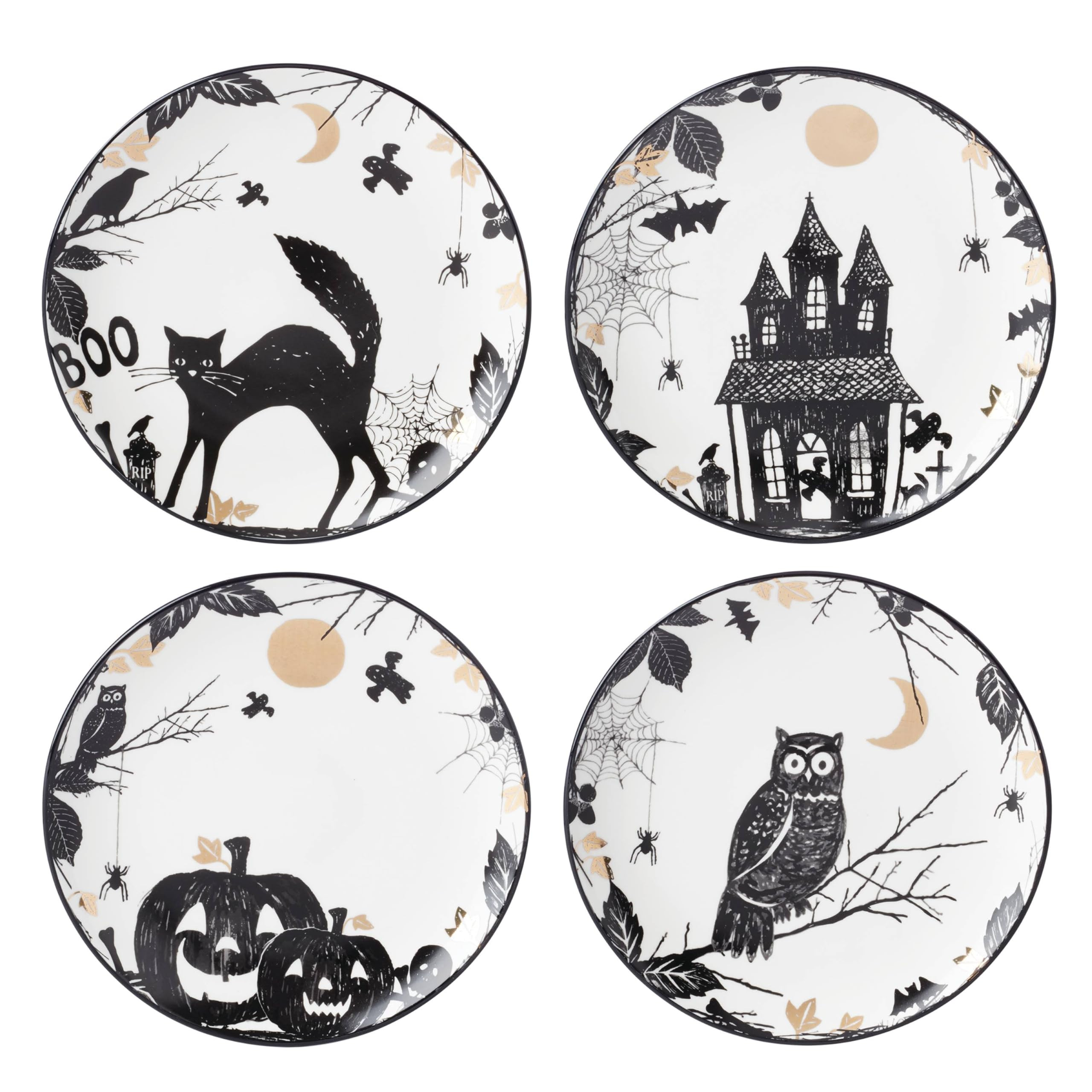 Lenox 896871 Vintage Halloween Haunted Accent Plates, Set of 4, Assorted, Halloween | Amazon (US)