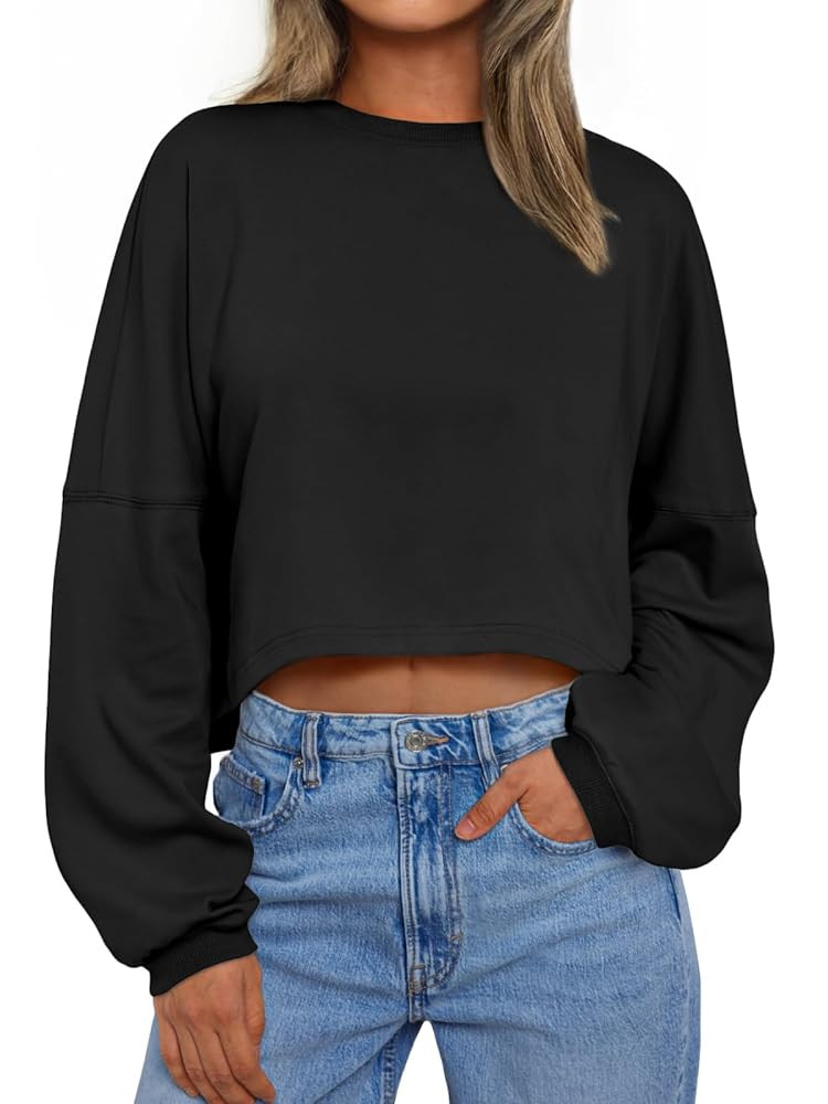 Trendy Queen Cropped Sweatshirts for Women Oversized Crewneck Sweaters Long Sleeve Tops Fall Wint... | Amazon (US)