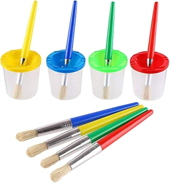 DIYASY 4 Pcs Kids No Spill Paint Cups and 4 Round Paint Brushes 4 Colors Spill Proof Paint Cups f... | Amazon (US)