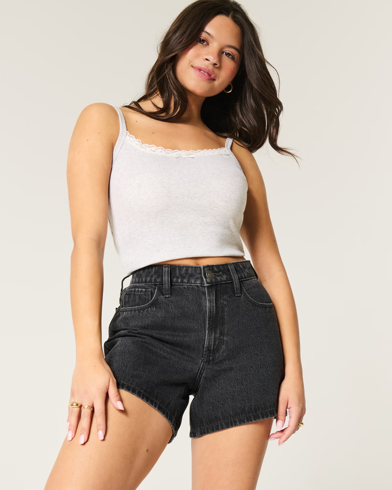 Women's High-Rise Washed Black Relaxed Denim Shorts 5" | Women's Bottoms | HollisterCo.com | Hollister (US)