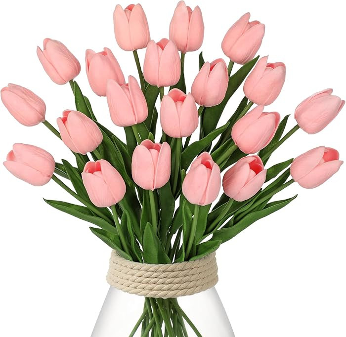 20 Pcs Baby Pink Tulips Artificial Flowers Real Touch Fake Tulips Fake Flowers for Mother's Day 1... | Amazon (US)