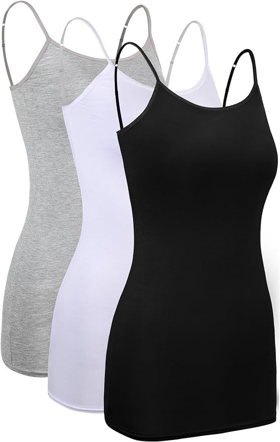 WILLBOND 3 Pieces Women Basic Long Tanks Adjustable Spaghetti Strap Camisole Top | Amazon (US)