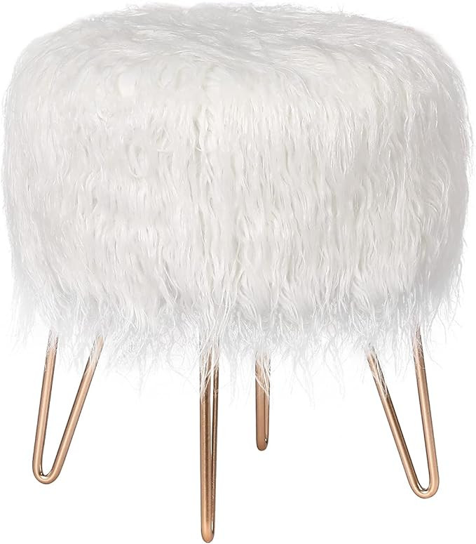 Asense Faux Fur Footrest Soft Furry Upholstered Footstools Ottoman with Gold Metal Legs Decorativ... | Amazon (US)