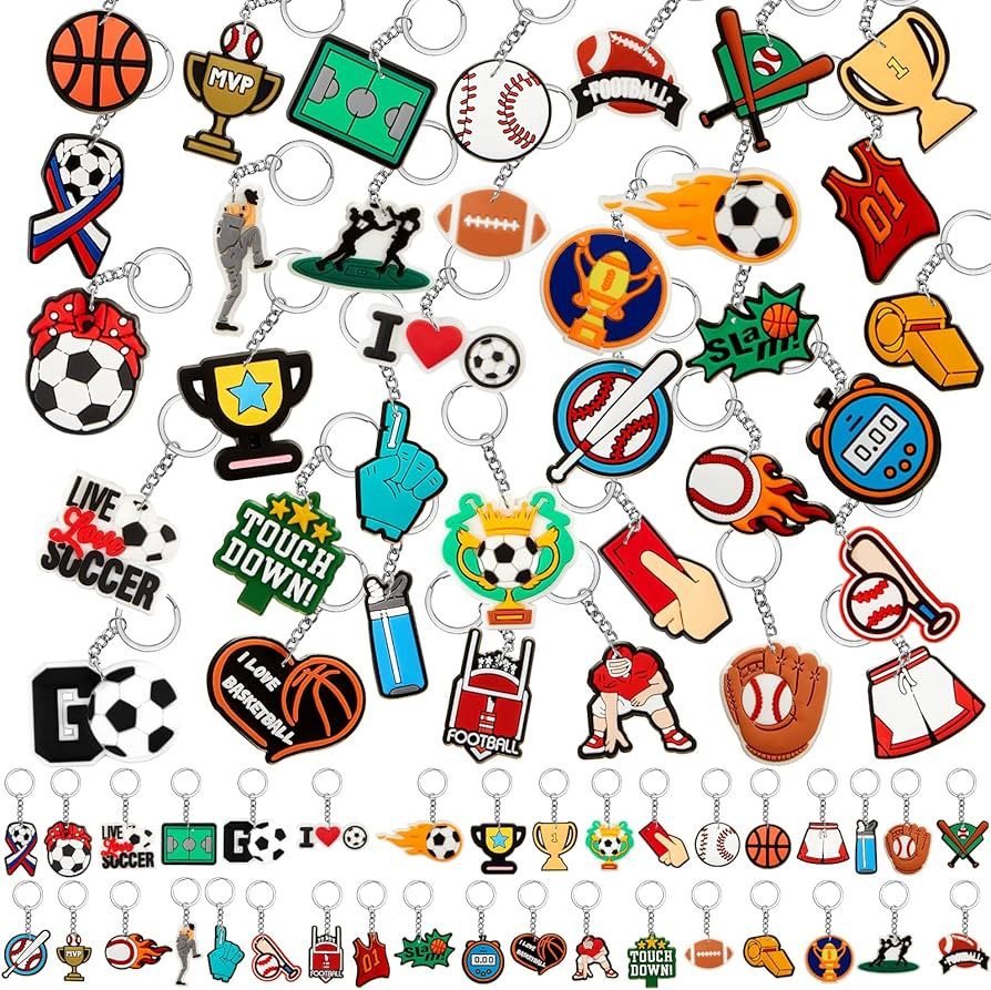 Batiyeer 36 Pack Sports Valentines Keychains Bulk Sports Party Favors Ball Key Chains Birthday Gi... | Amazon (US)