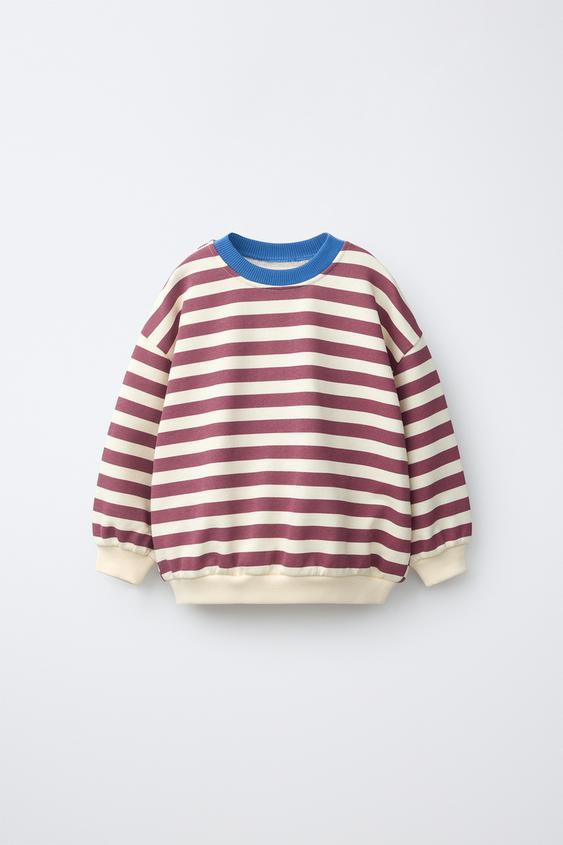Zara - Striped Sweatshirt - Ecru / Maroon - 6 Years (116 Cm) - Kids | Zara UK