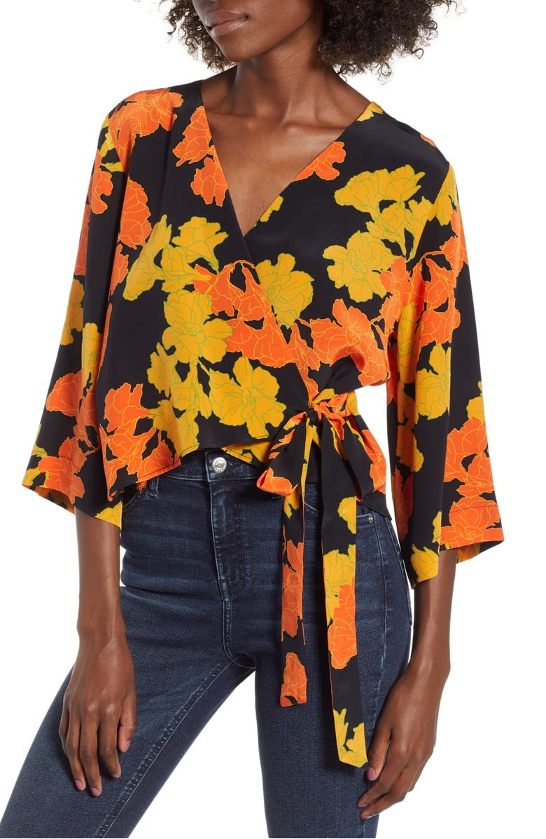 Topshop Big Bloom Tie Wrap Blouse | Nordstrom
