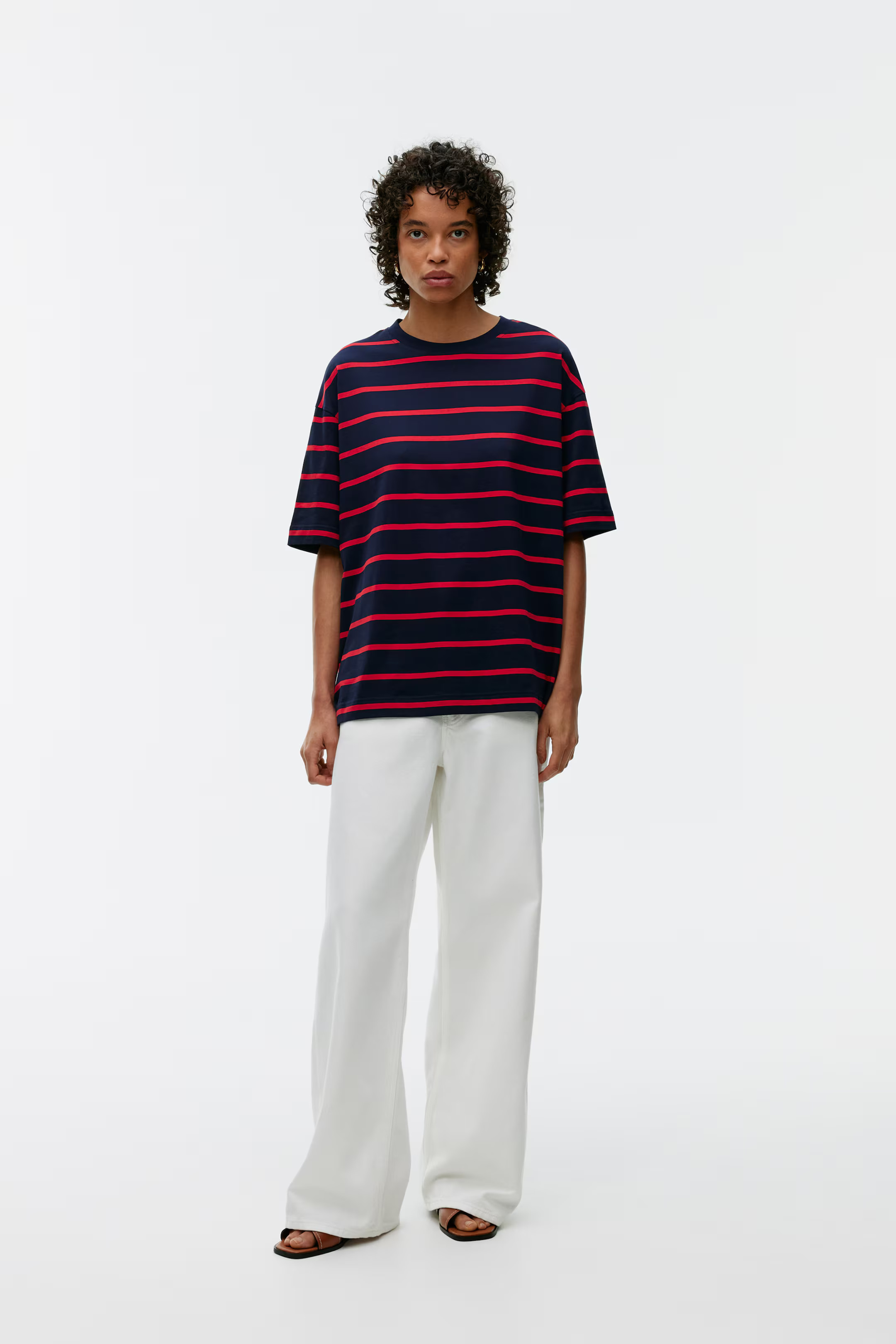 Oversized T-shirt - Ronde hals - Korte mouwen - Rood/donkerblauw - DAMES | H&M NL | H&M (DE, AT, CH, NL, FI)
