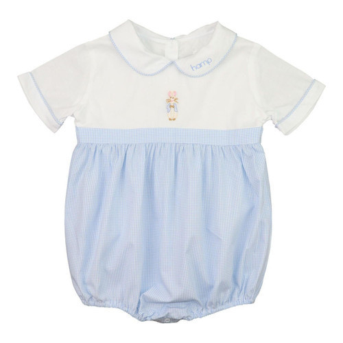 Blue Gingham Shadow Embroidered Bunny Bubble | Cecil and Lou