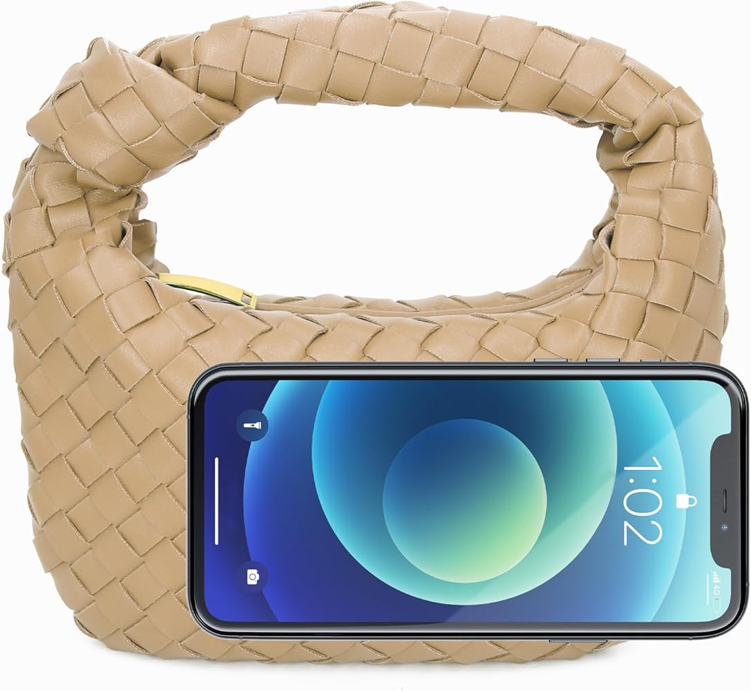 Woven Handbag for Women, Woven Knotted Handbag Clutch Purse Soft Leather Shoulder Bag Mini Ladies... | Amazon (US)