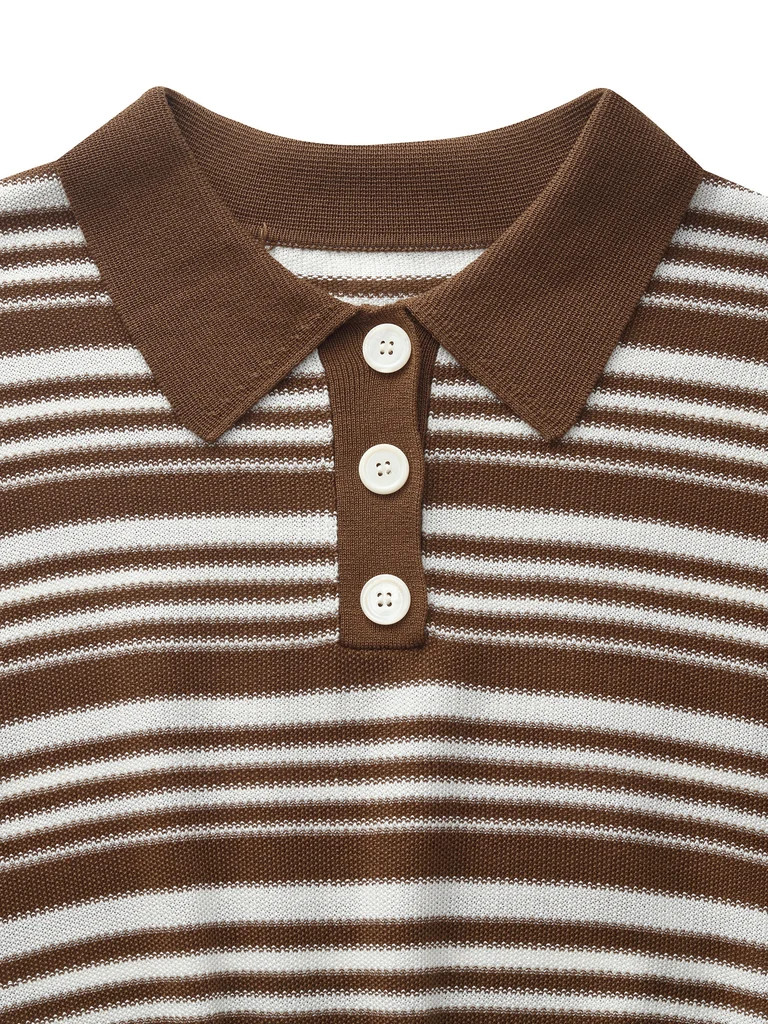 Tencel Blend Polo Collar Stripe Women Cap Sleeve Knit Tank Top | GOELIA