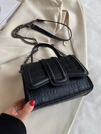 Mini Crocodile Embossed Flap Chain Square Bag | SHEIN
