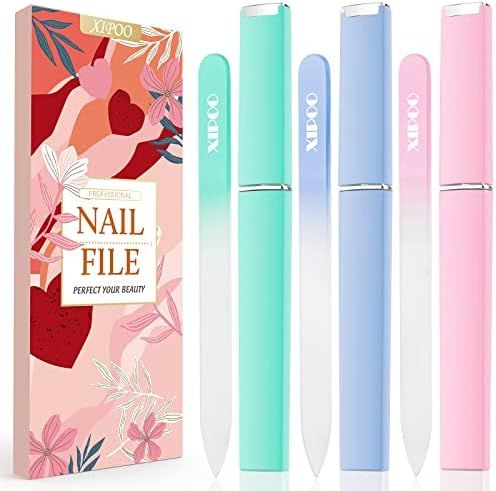 Glass Nail File 3 Pack, Nail File, Glass Nail File with Case, Double Sided Etched Surface Files, ... | Amazon (US)