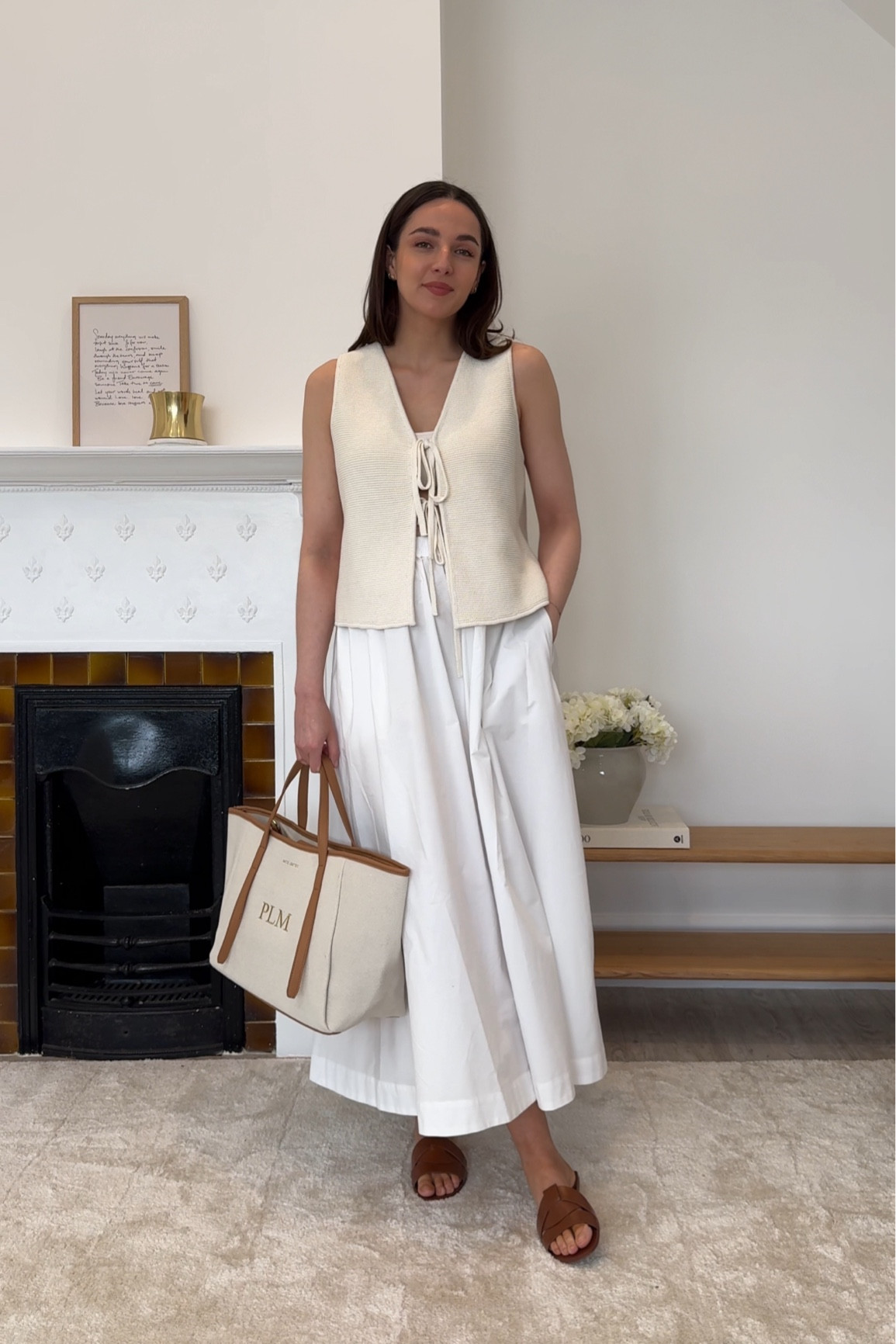 Neutral spring summer outfit, white maxi skirt outfit, Aligne, knit vest, Katie Loxton, brown sandals 

#LTKstyletip #LTKeurope #LTKsummer