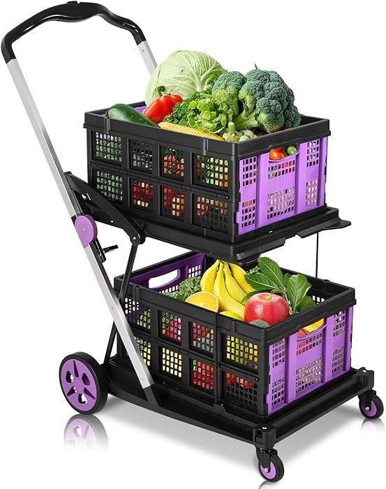Collapsible Shopping Cart on Wheels, Folding Shopping Cart with 360° Swivel Wheels, Multi Use Ut... | Amazon (US)