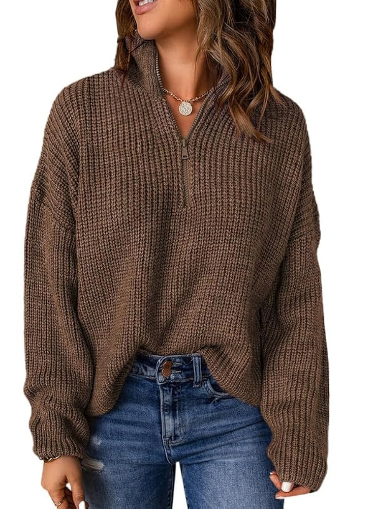 EVALESS Quarter Zip Sweaters for Women Waffle Kint Long Sleeve Pullover Sweater Business Casual O... | Amazon (US)