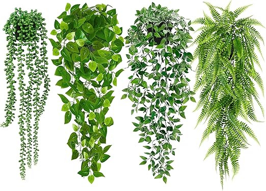 Palonu Artificial Hanging Plants for Shelf, 4 Pack Fake Potted Greenery Plant Faux Mandala Vine, ... | Amazon (US)