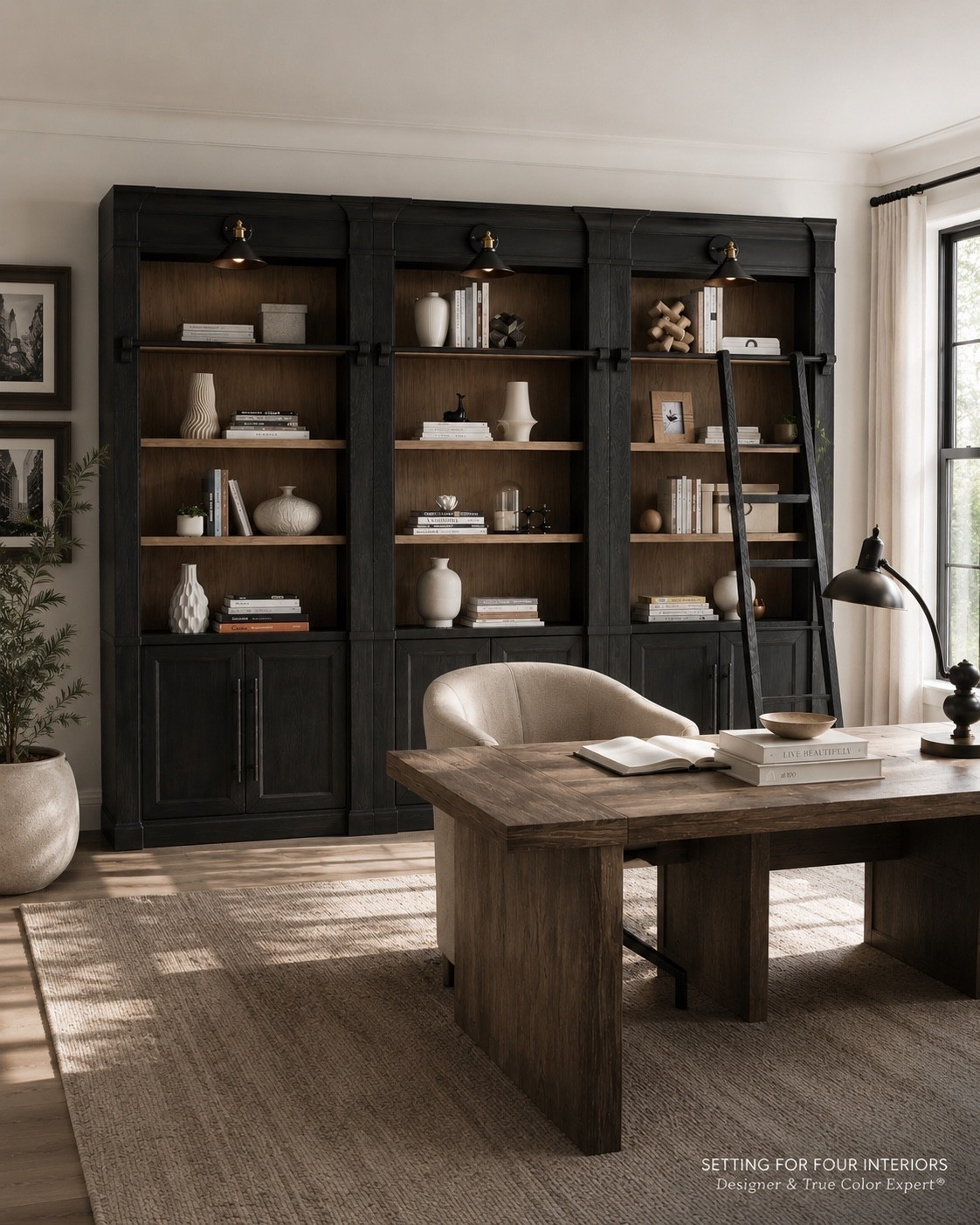 Stylish bookshelves for the home office, homeschooling space, loft or kids study space. Home decor, black cabinet, desk, office chair, neutral aesthetic, organic modern, Restoration Hardware style, transitional, moody, earthy

#LTKhome #LTKsale #LTKfamily