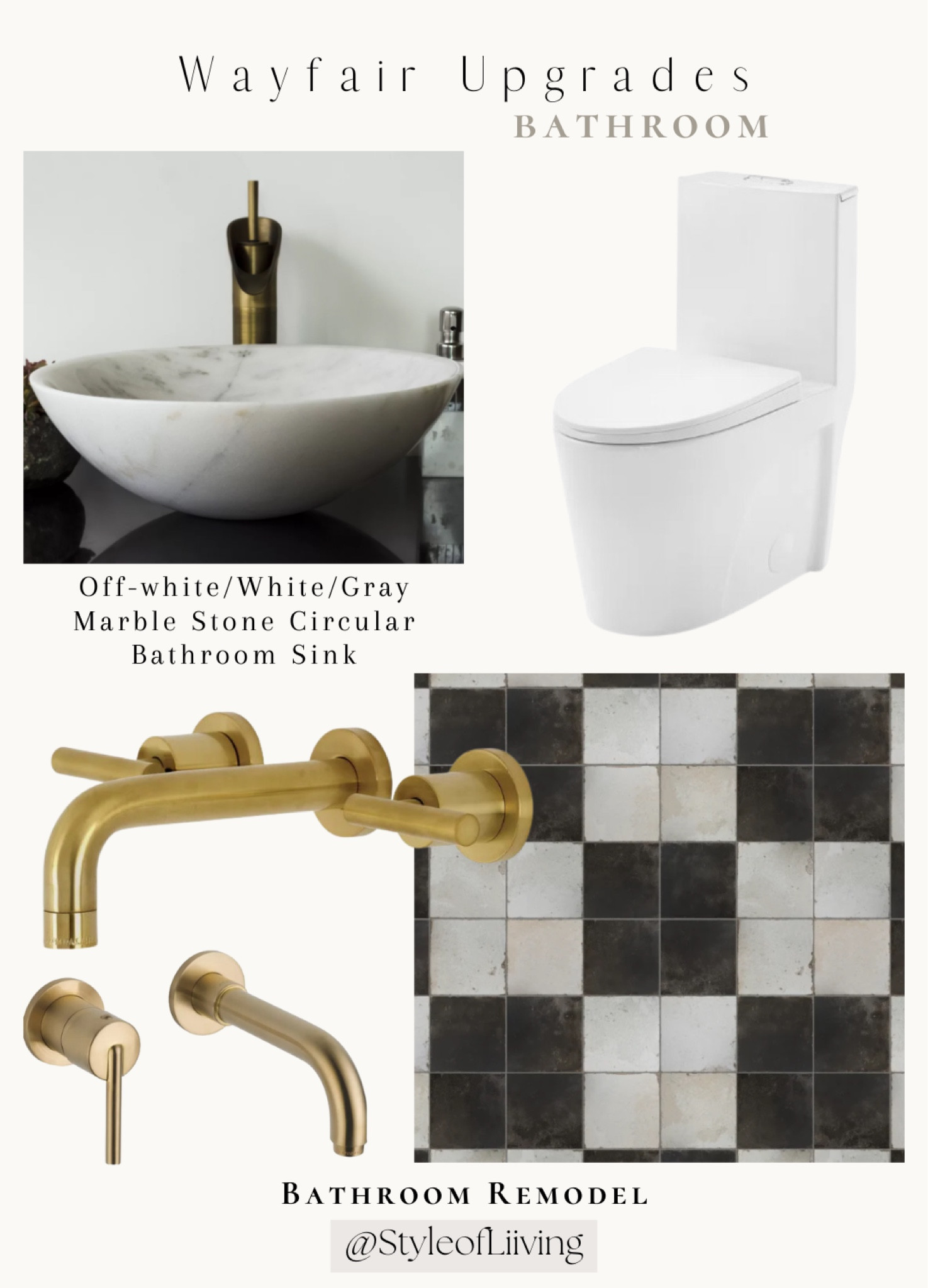 Wayfair bathroom upgrades remodel. Sink faucets, toilets, marble sink bowls, tiles.

#LTKSaleAlert #LTKHome #LTKStyleTip