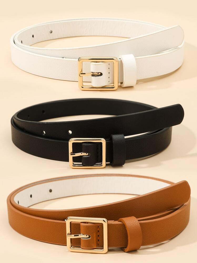 1pc Fashionable And Versatile Retro Belt With Japanese-Style Square Buckle, Suitable For Office Attire Summer, School Fall, Autumn, Halloween | SHEIN