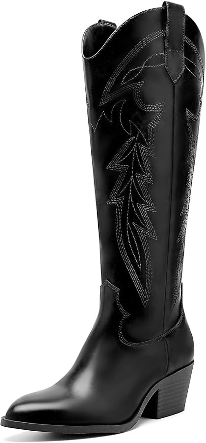 LISYIIZ Westen Cowboy Boots for Women Knee High Pointed Toe Tall Cowgirl Boots with Zip Retro Emb... | Amazon (US)