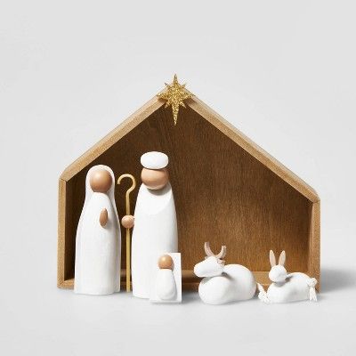 Wood Nativity Decorative Figurine Set White - Wondershop&#8482; | Target