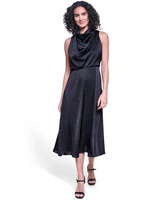 Women's Halter Cowl Neck A-Line Midi Dress | Macy's