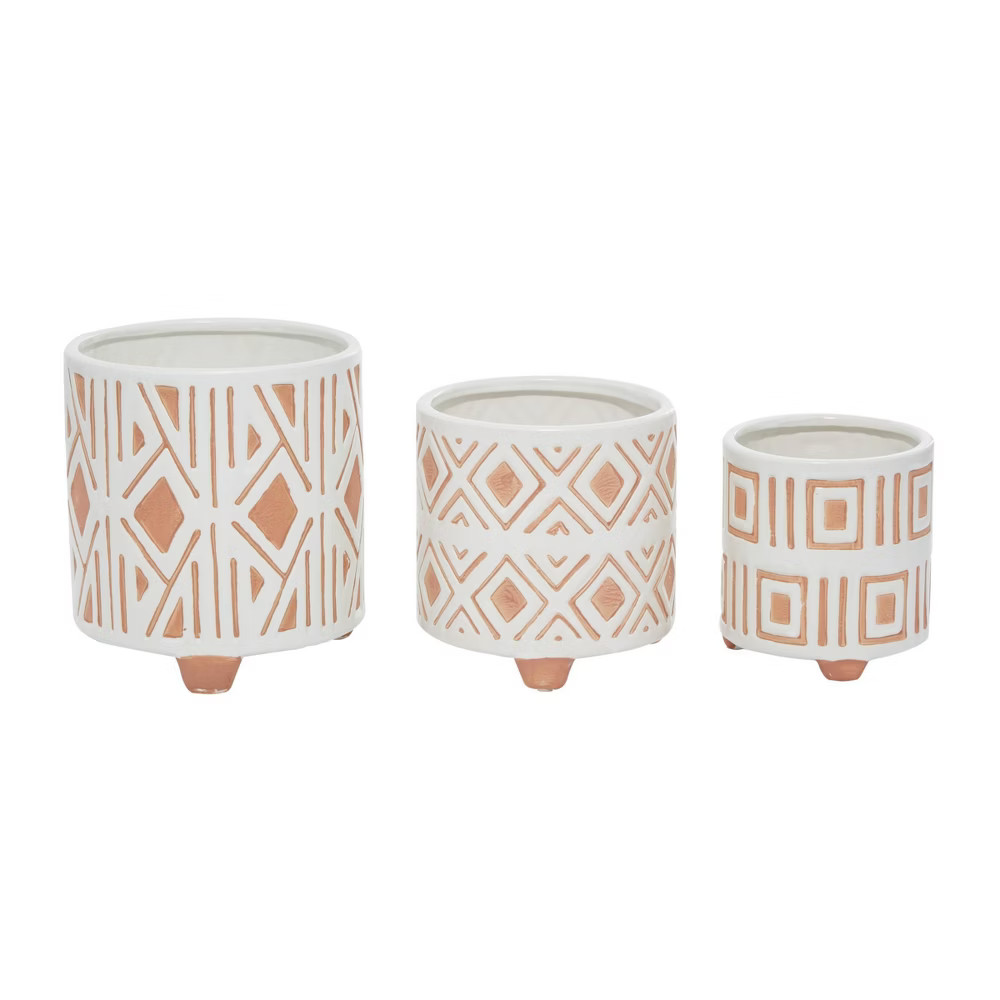 Set of 3 Porcelain Planter with Legs Peach/White - Olivia & May | Target