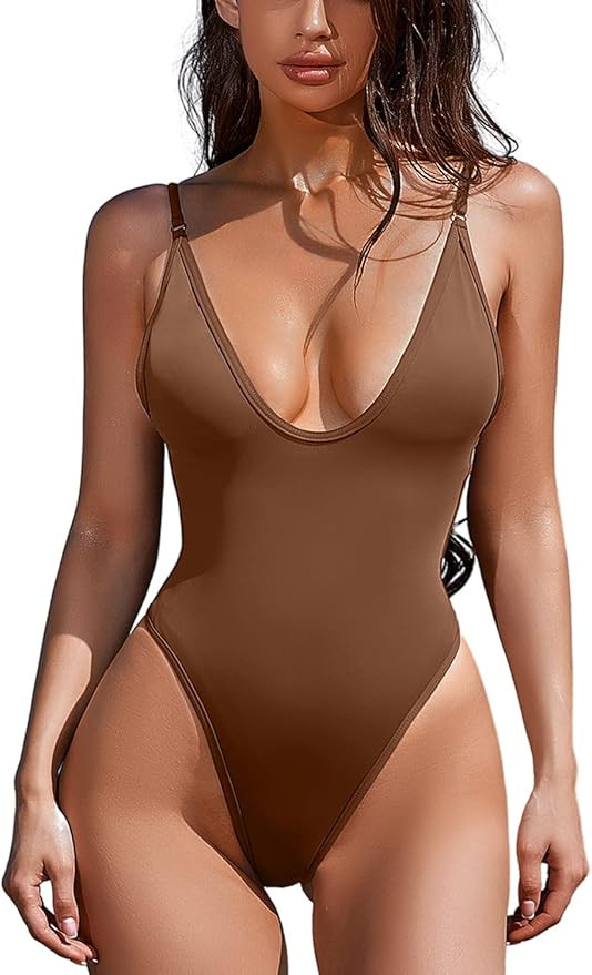 Women's Sexy Plunging V Neck Bathing Suit Open Back One Piece Swimsuits | Amazon (US)