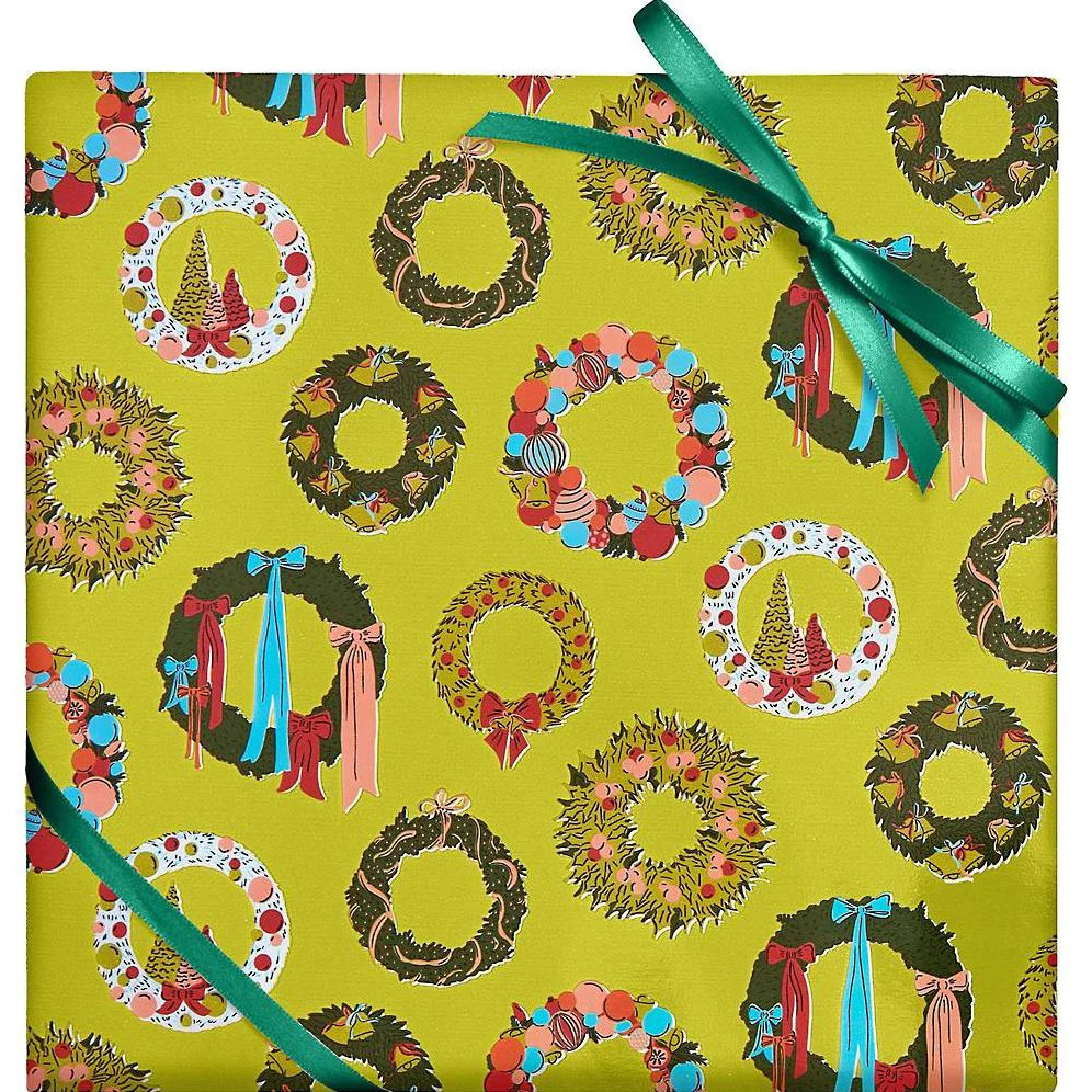 Colorful Wreaths Continuous Roll Wrap 10' | Paper Source