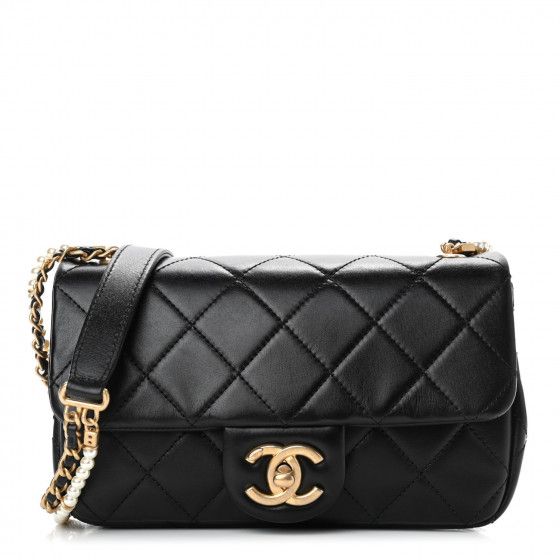 CHANEL Calfskin Quilted Small Crystal Pearls Flap Bag Black | FASHIONPHILE | Fashionphile