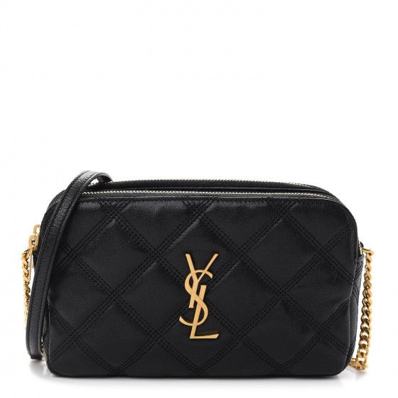 SAINT LAURENT Grained Lambskin Quilted Mini Becky Double Zip Bag Black | Fashionphile