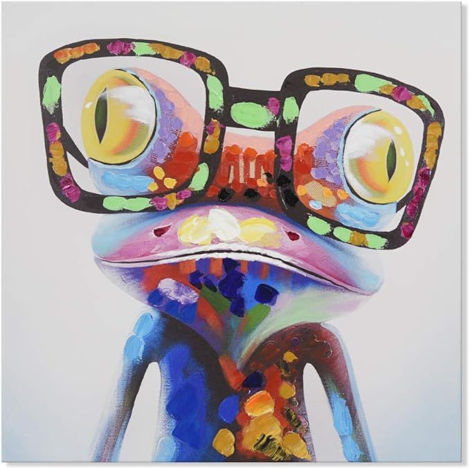 JAPO ART Happy Frog with Glasses Funny Colorful Animal Hand Painted Oil Painting with Stretched F... | Amazon (US)