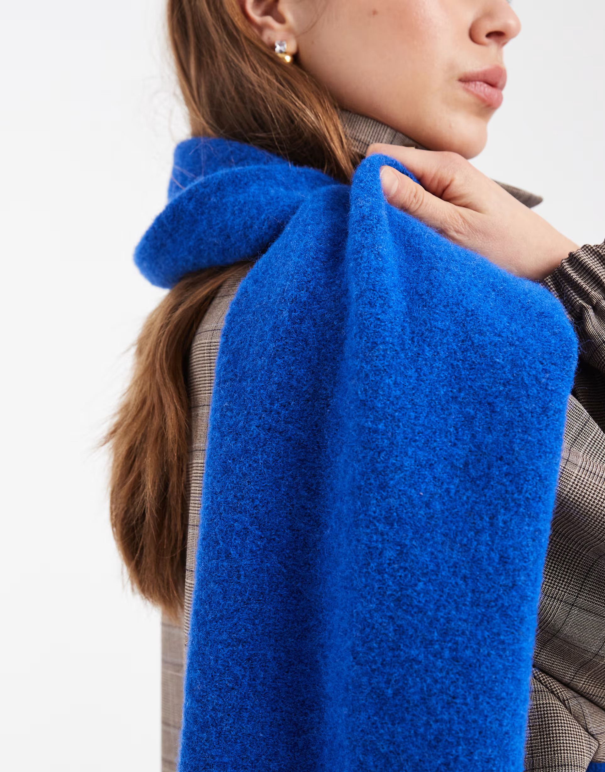 ASOS DESIGN fluffy knit scarf with wool in cobalt blue | ASOS (Global)
