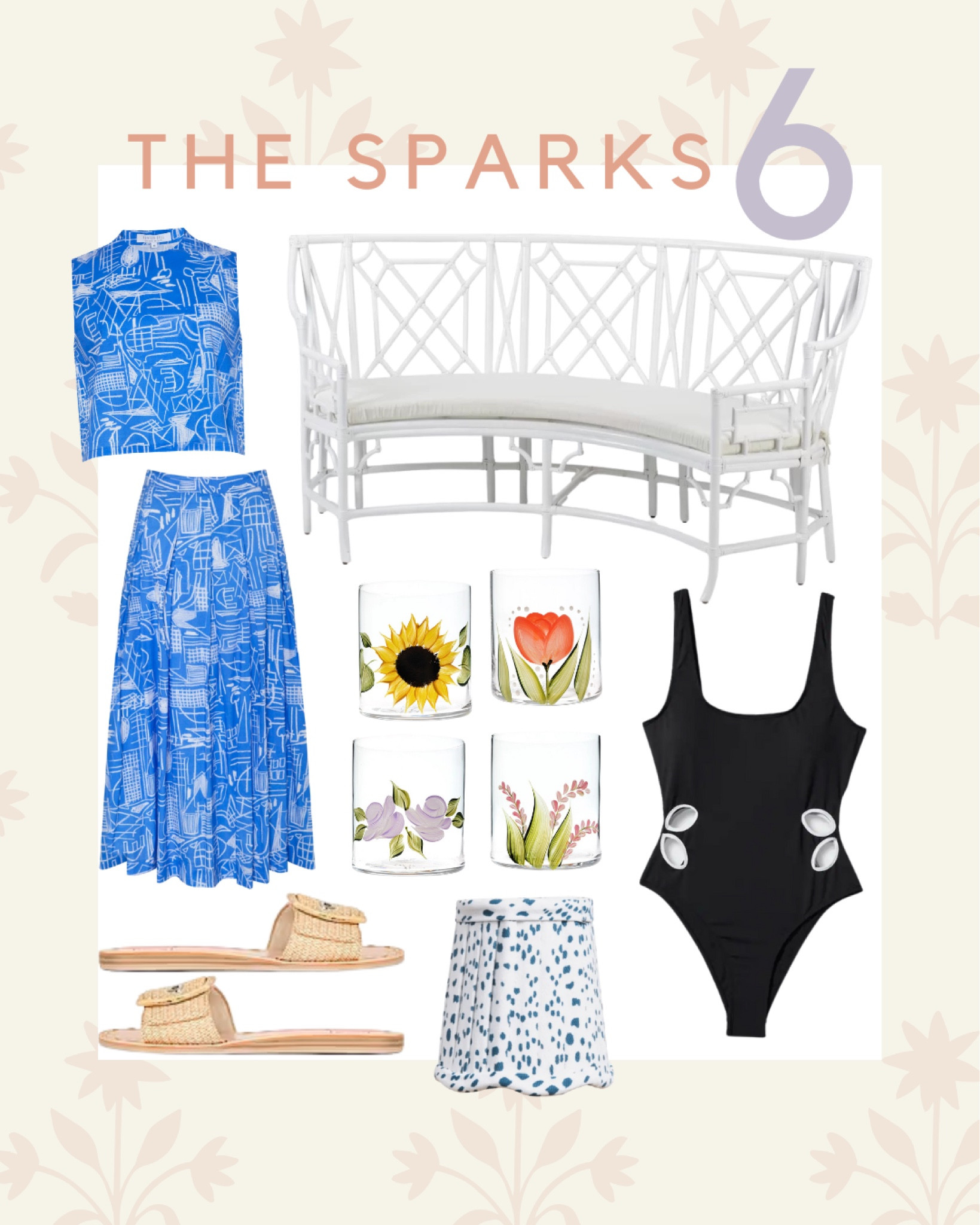 Matching set, raffia sandals, scalloped lamp shade, banquette, cutout swimsuit, hand painted glasses, breakfast room furniture 

#LTKhome #LTKFind