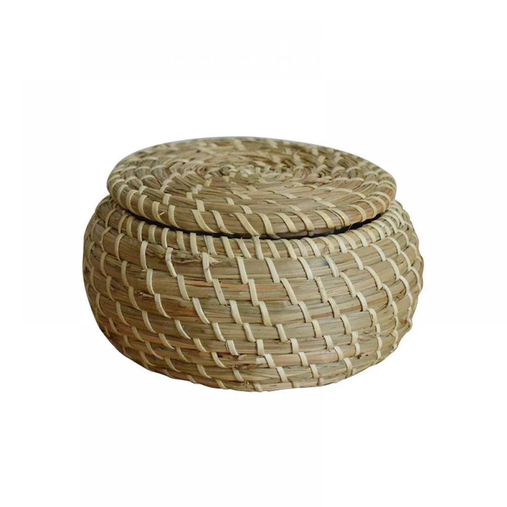 Small Wicker Basket with Lid, Round Woven Seagrass Baskets, Little Handmade Rattan Storage Basket... | Walmart (US)