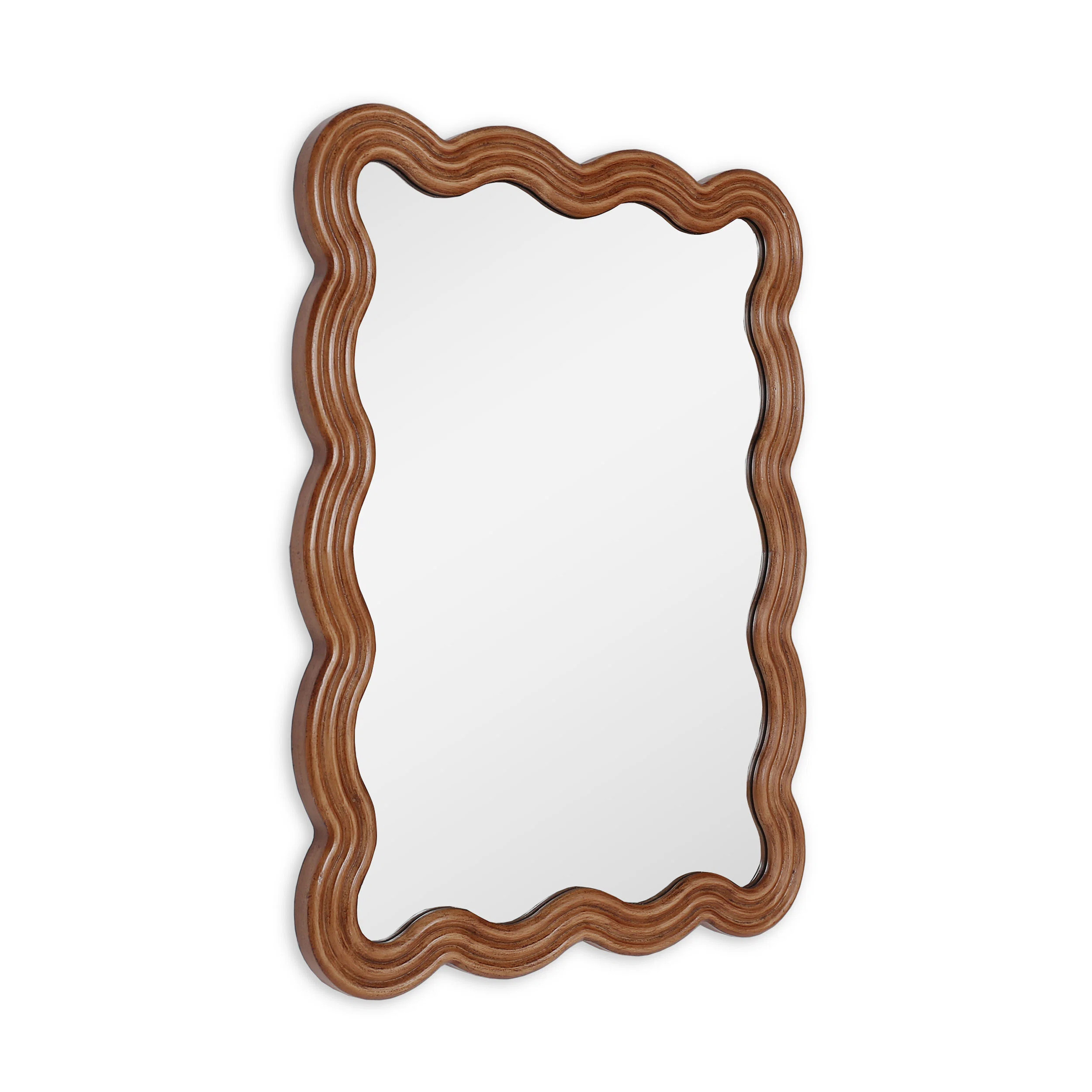 Orren Ellis 32" Brown Wood Wavy Scalloped Accent Mirror | Wayfair | Wayfair North America